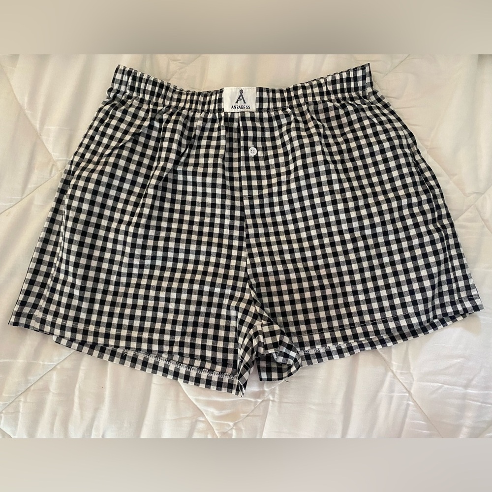 Anrabess Black & White Gingham Checkered Women's Shorts